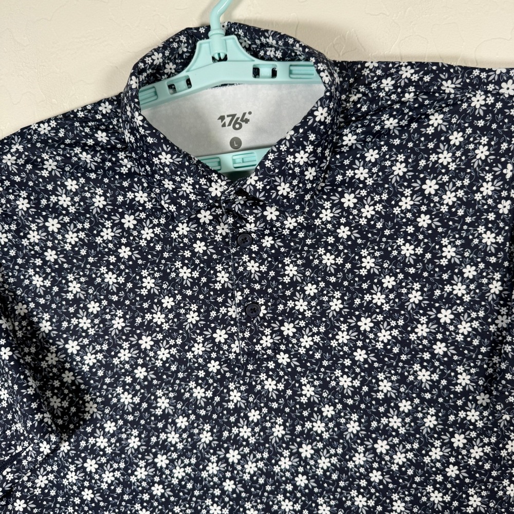1764 Polo Shirt Mens Large Blue Floral Performance Golf Short Sleeve Golfer